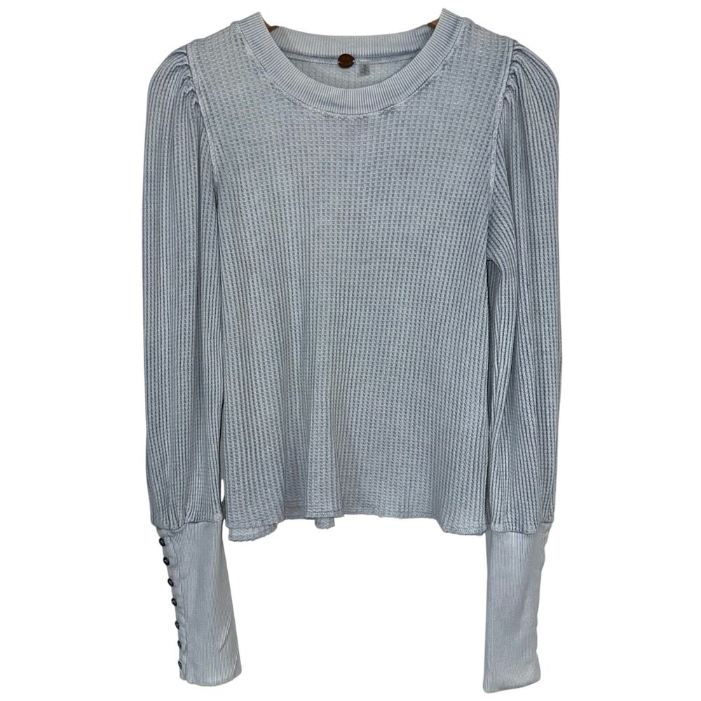 SOLD 💕Free People FP One Blue Moon Wesley Thermal Blouson Sleeve Top Size L - Picture 2 of 15